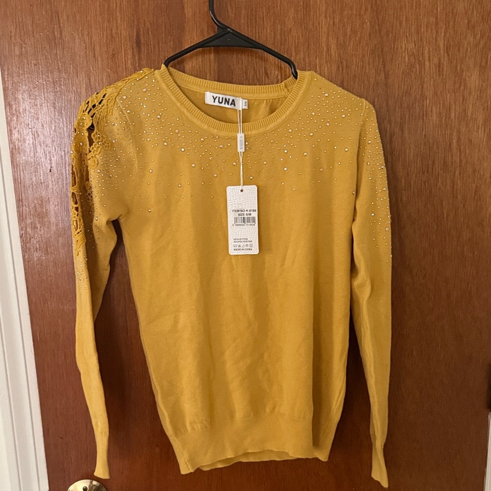 Mustard Yellow Sweater with Lace Detail